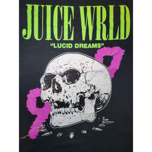 Juice World Lucid Dreams 999 Skull Concert Tee Neon Green Pink Black Shirt M - Picture 2 of 8